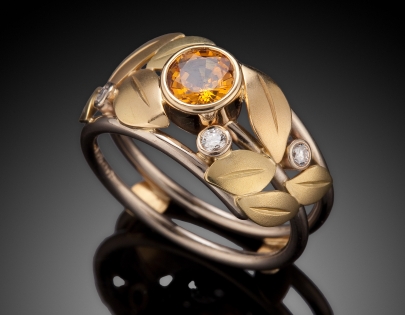 Leaf Ring with Yellow Sapphire & Diamonds